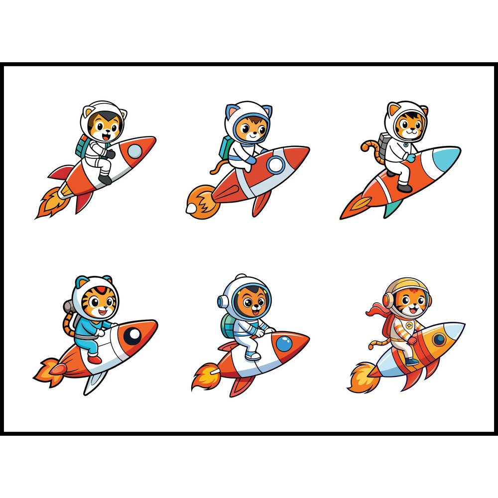 Cute Tiger Astronaut Riding Rocket Svg Bundle 1
