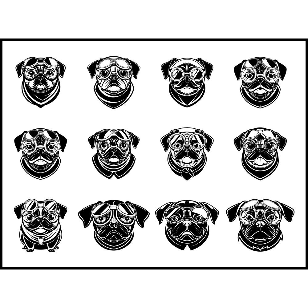 Pug With Aviator Sunglasses SVG Bundle 1
