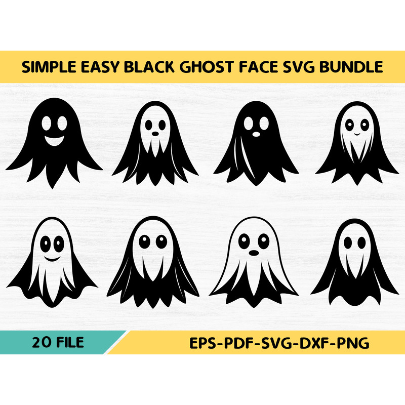 Simple Easy Black Ghost Face Svg Bundle 0