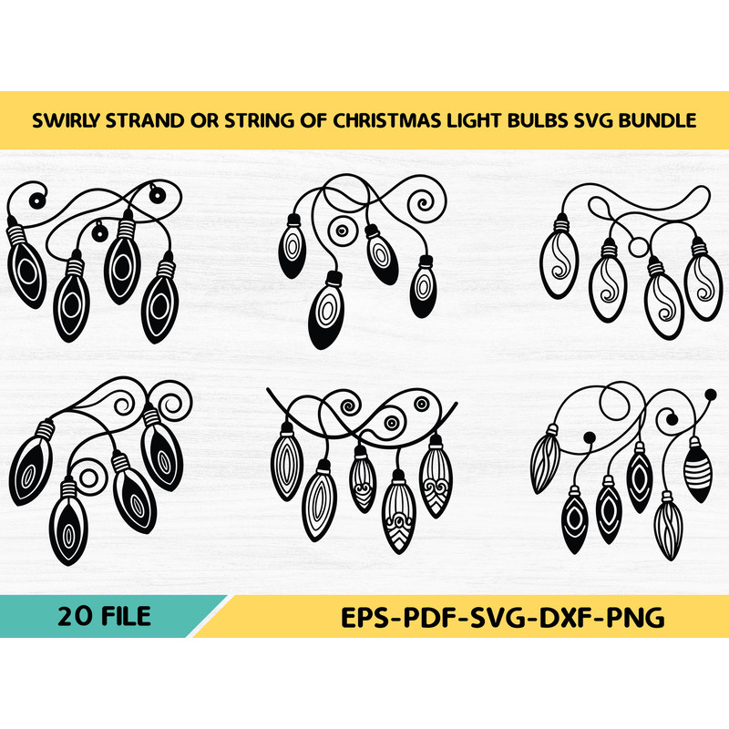 Swirly Strand Or String Of Christmas Light Bulbs Svg Bundle 0