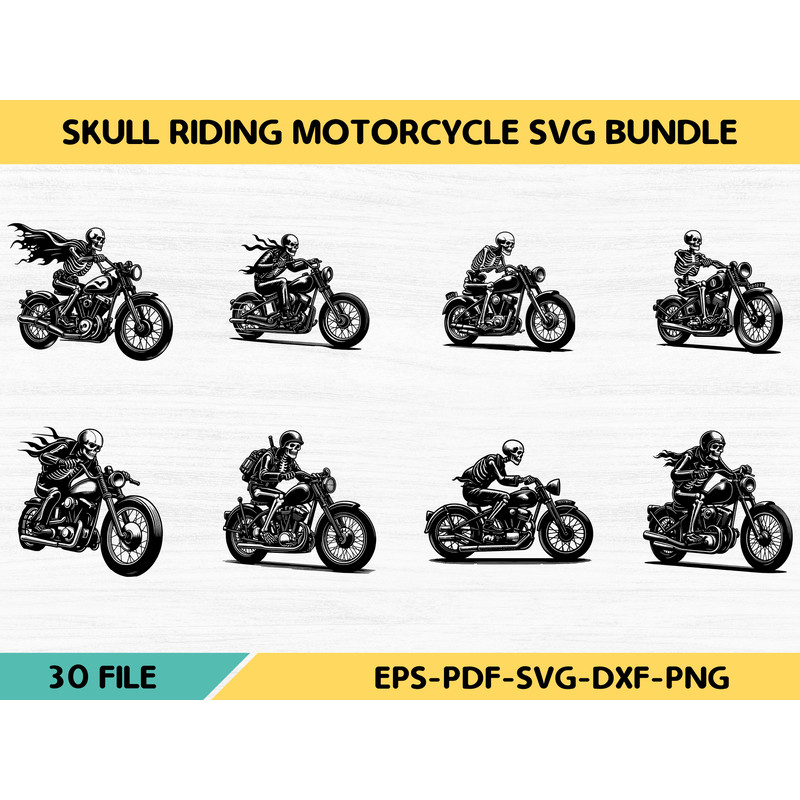 Skull Riding Motorcycle SVG Bundle 0