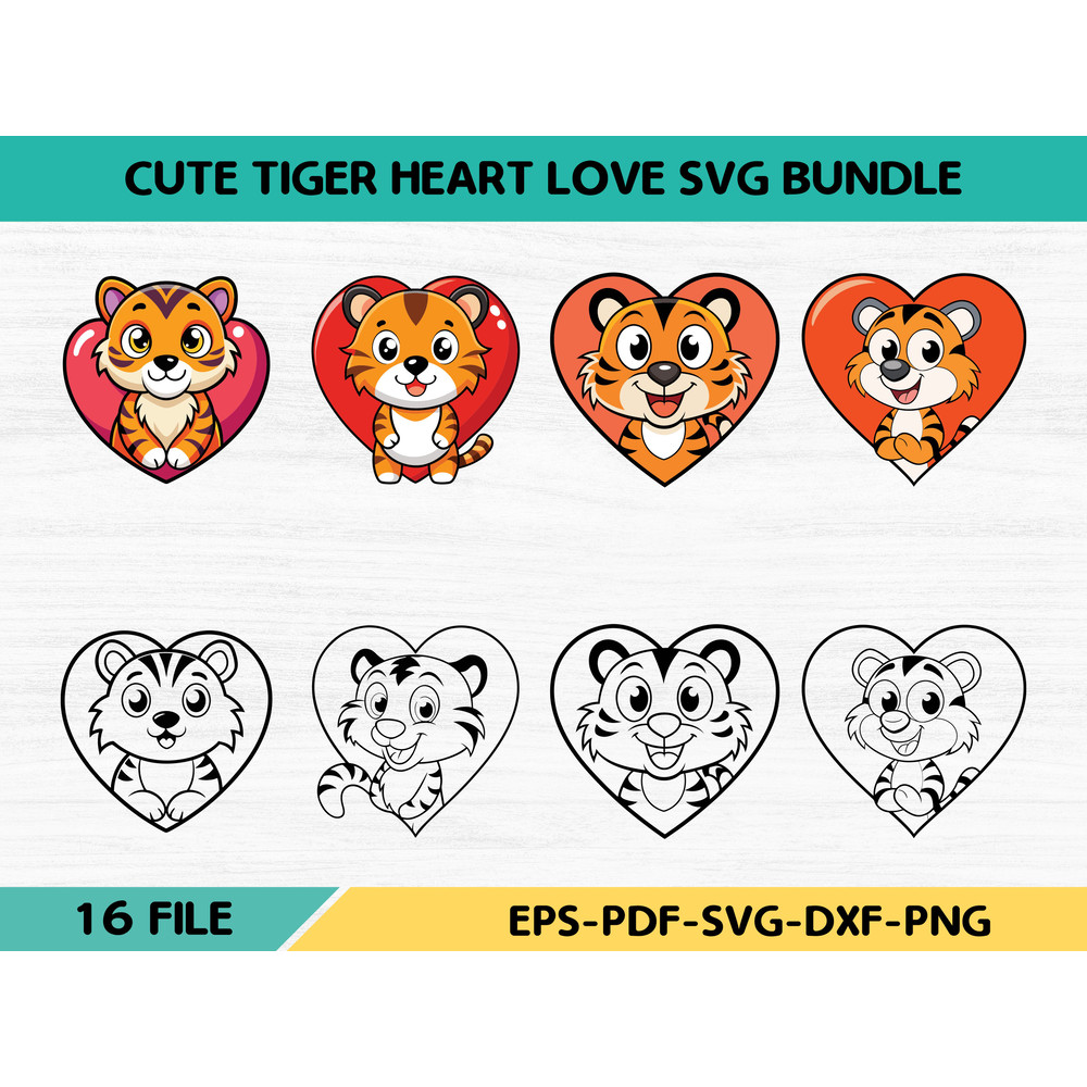 Cute Tiger Heart Love Svg Bundle 0