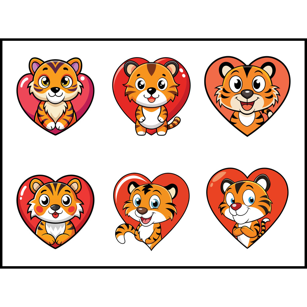 Cute Tiger Heart Love Svg Bundle 1