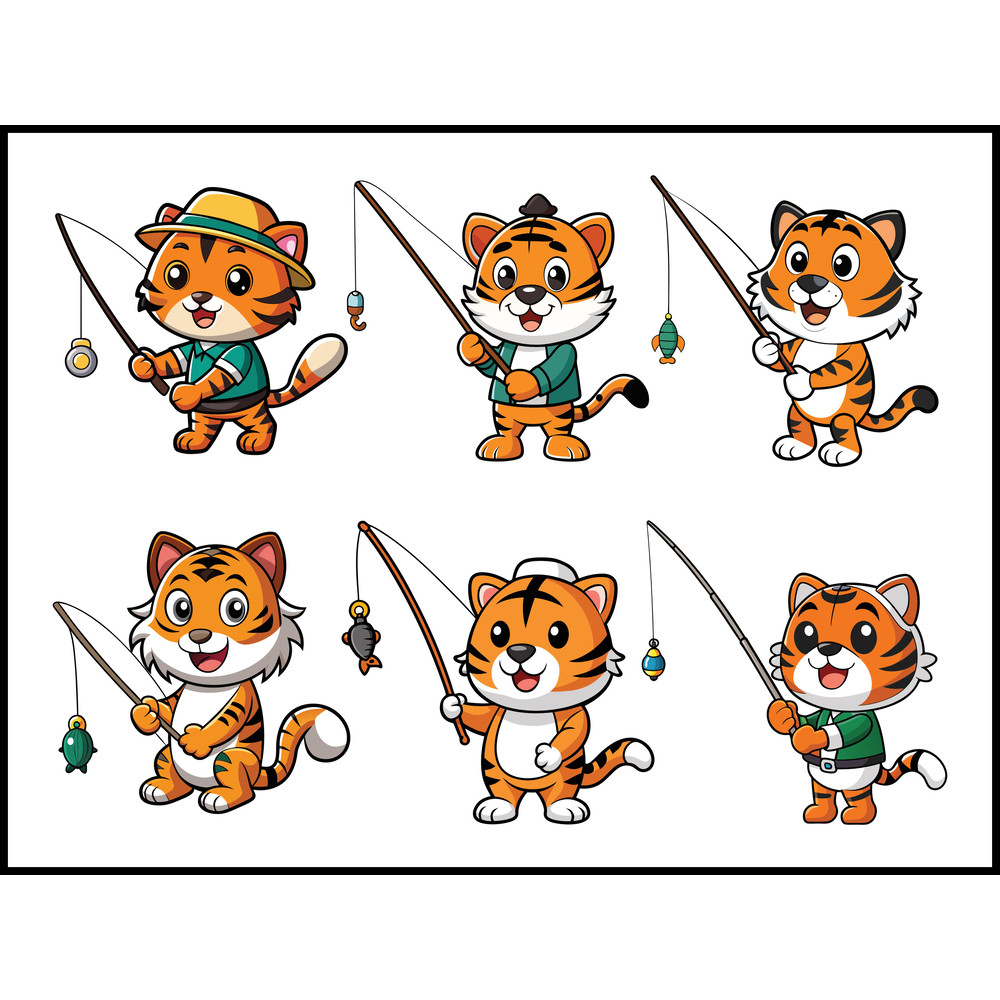 Cute Tiger Fishing Svg Bundle 1