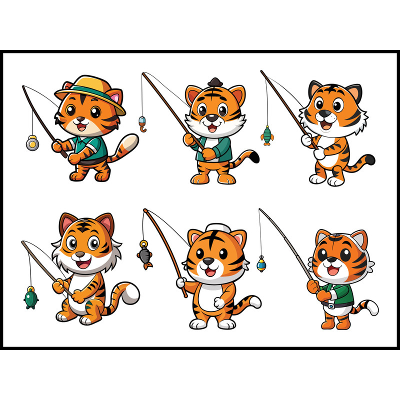 Cute Tiger Fishing Svg Bundle 1