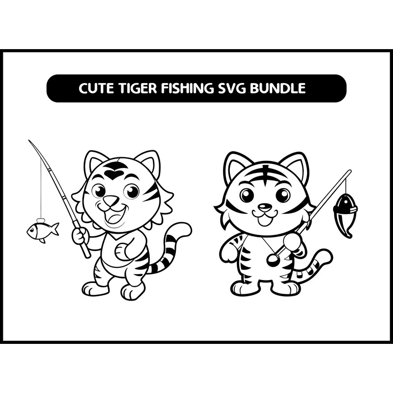 Cute Tiger Fishing Svg Bundle 2