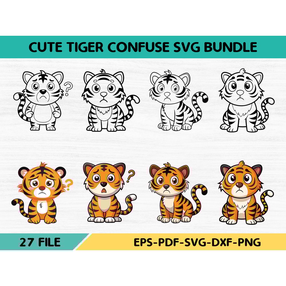 Cute Tiger Confuse Svg Bundle 0