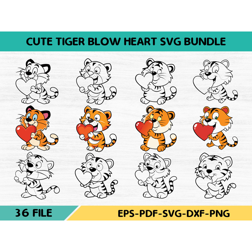 Cute Tiger Blow Heart Svg Bundle 0