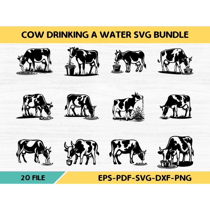 Cow Drinking A Water Svg Bundle 0