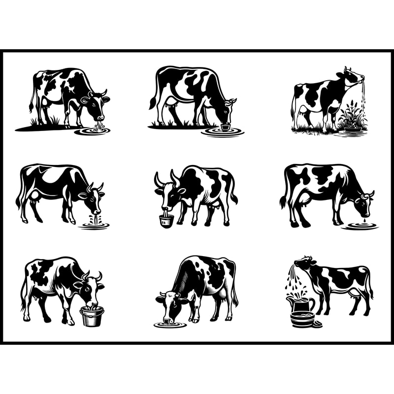 Cow Drinking A Water Svg Bundle 1