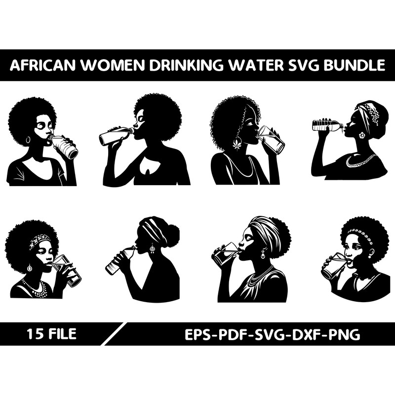African Women Drinking Water Svg Bundle 0