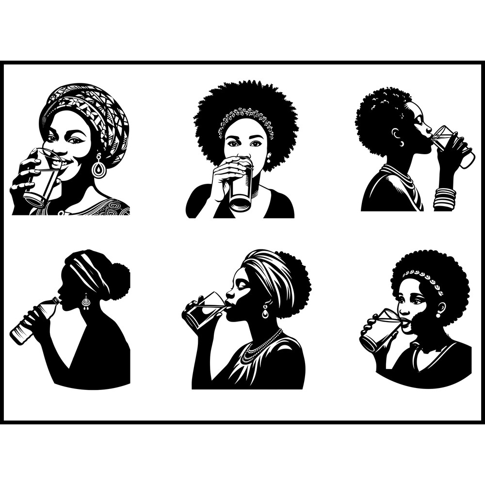 African Women Drinking Water Svg Bundle 1