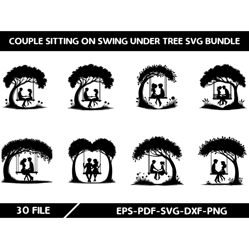 Couple Sitting On Swing Under Tree Svg Bundle 0