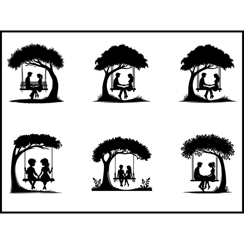 Couple Sitting On Swing Under Tree Svg Bundle 1