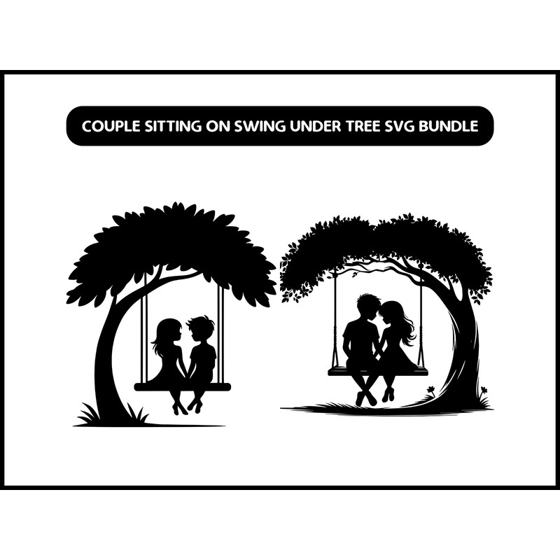 Couple Sitting On Swing Under Tree Svg Bundle 2