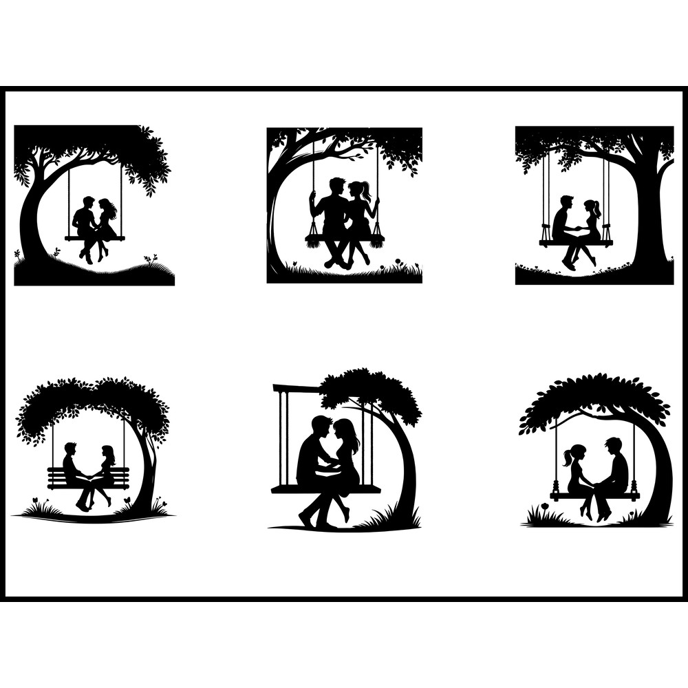 Couple Sitting On Swing Under Tree Svg 1