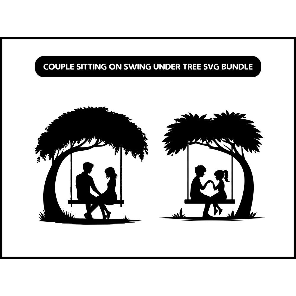 Couple Sitting On Swing Under Tree Svg 2