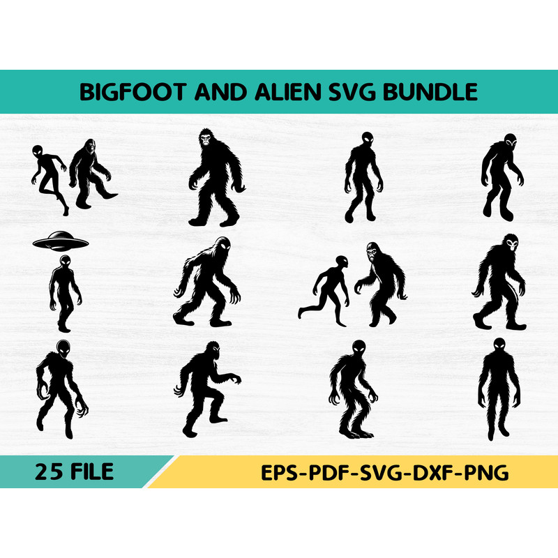 Bigfoot And Alien Svg 0