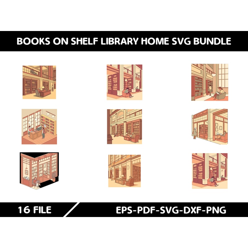 Books On Shelf Library Home Svg Bundle 0