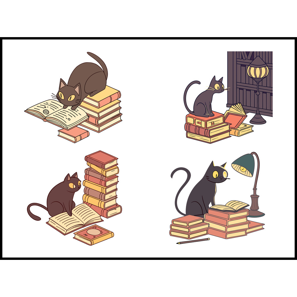 Cat Reading Book Svg Bundle 1