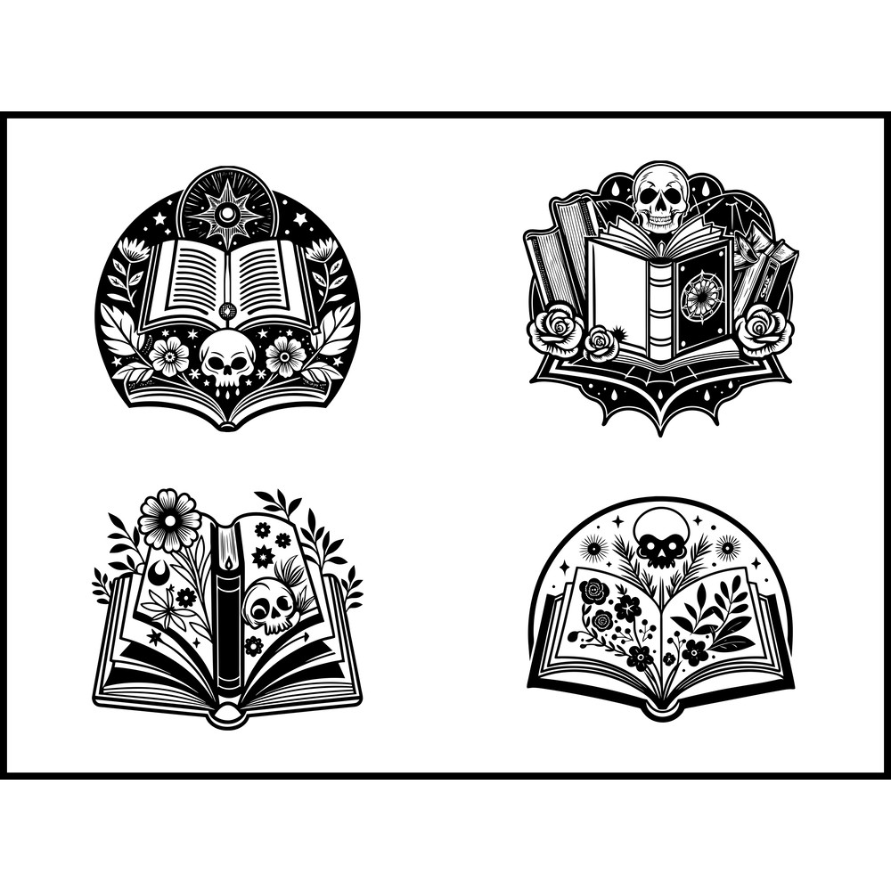 Floral Skeleton Reading Book Svg Bundle 1