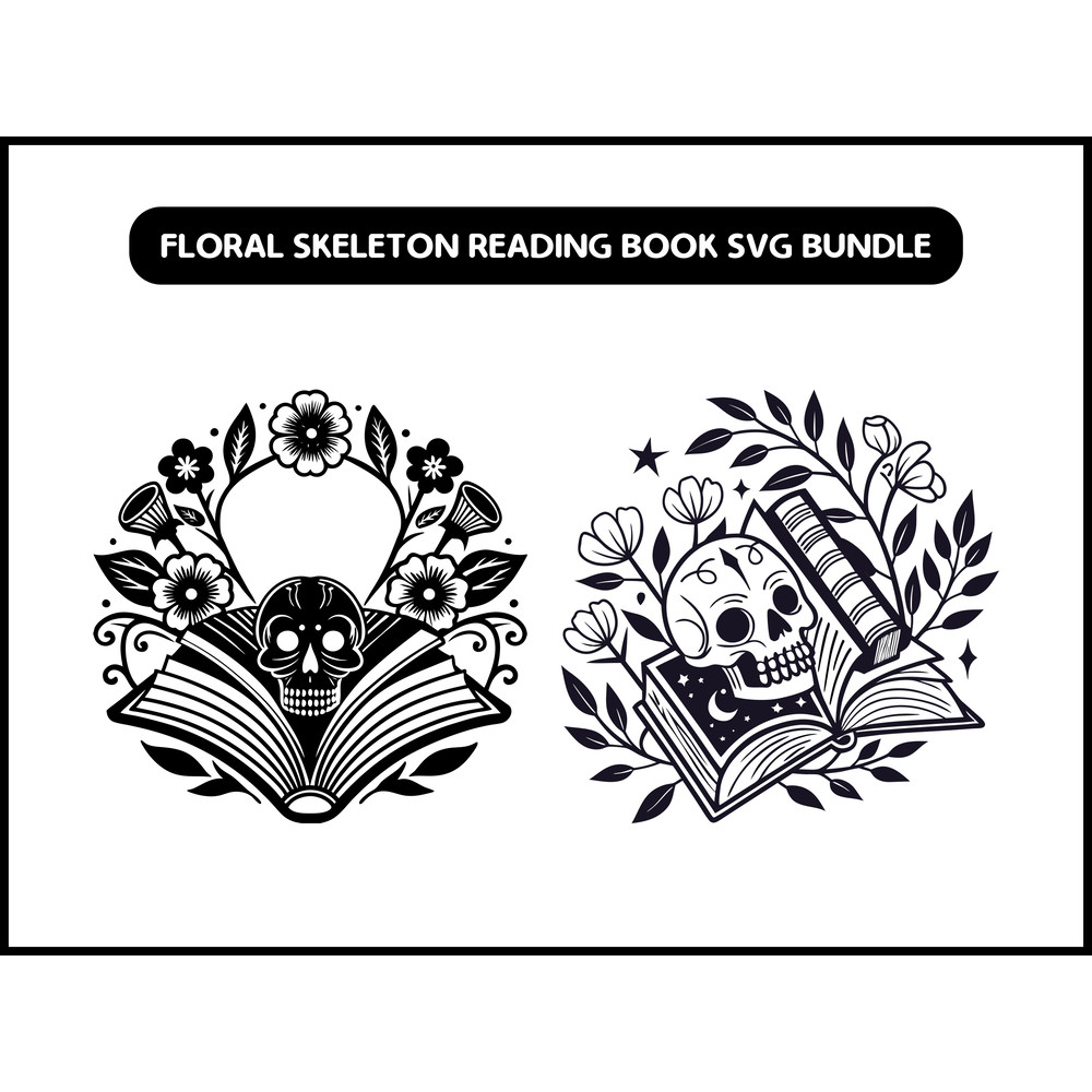 Floral Skeleton Reading Book Svg Bundle 2