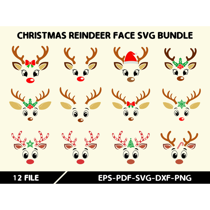 Christmas Reindeer Face SVG Bundle 0
