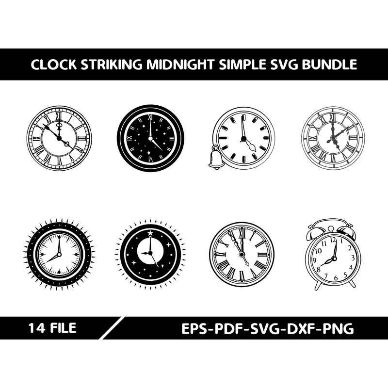 Clock Striking Midnight Simple SVG Bundle 0