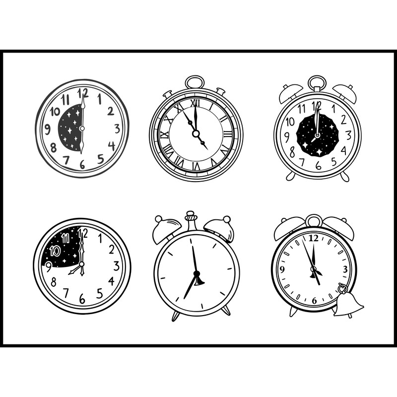 Clock Striking Midnight Simple SVG Bundle 1