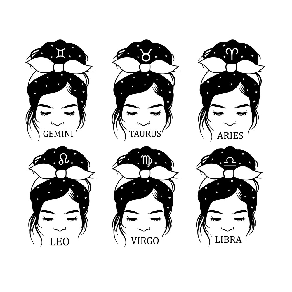 Messy Bun Zodiac Astrology Horoscope Svg Bundle 1