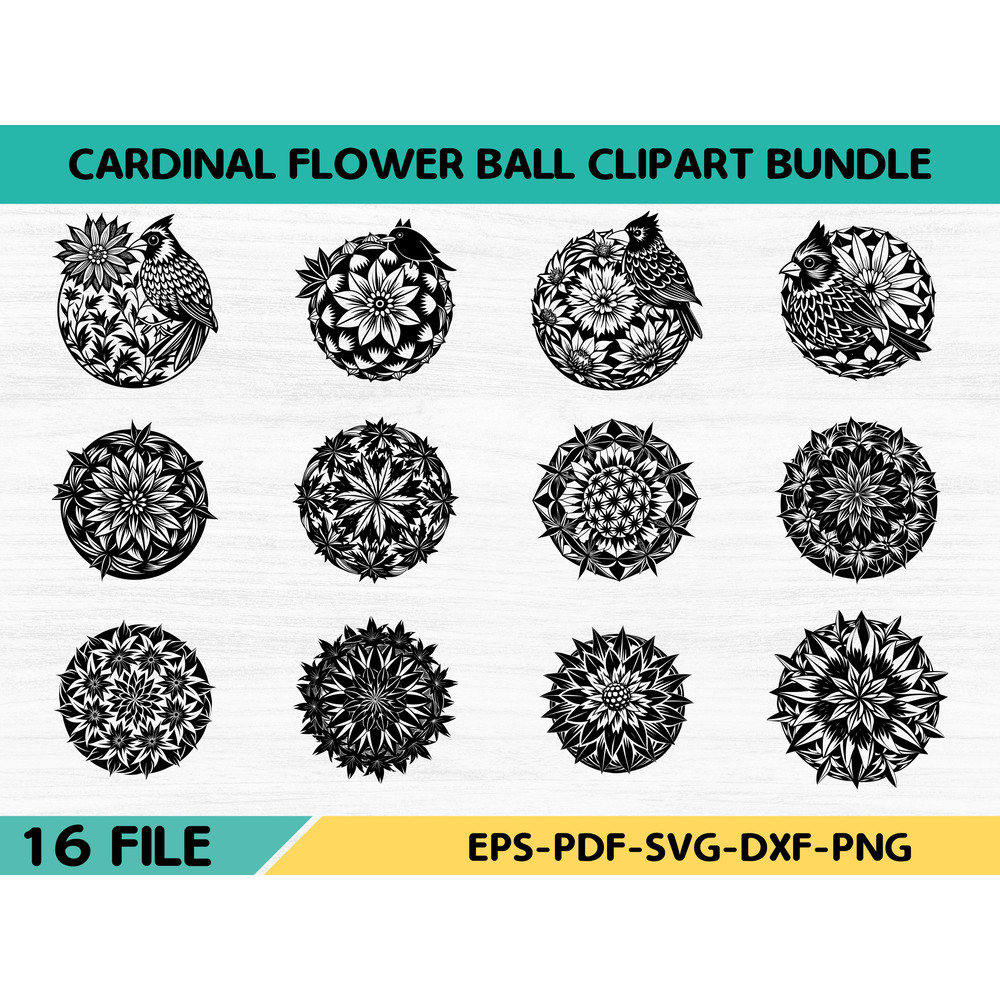 Cardinal Flower Ball Clipart Bundle 0