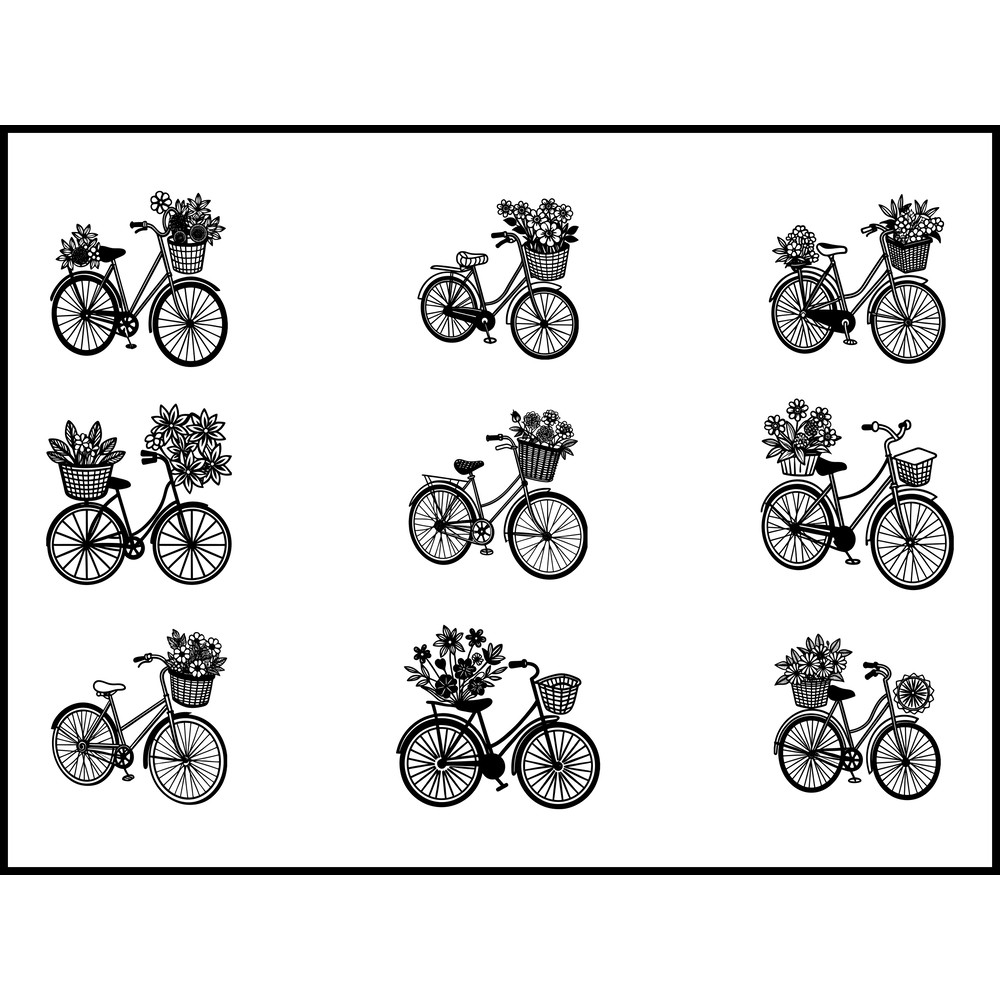 Bicycle With Basket Of Flowers Clipart Bundle 1
