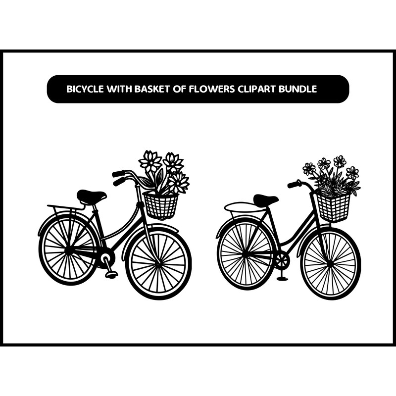 Bicycle With Basket Of Flowers Clipart Bundle 2