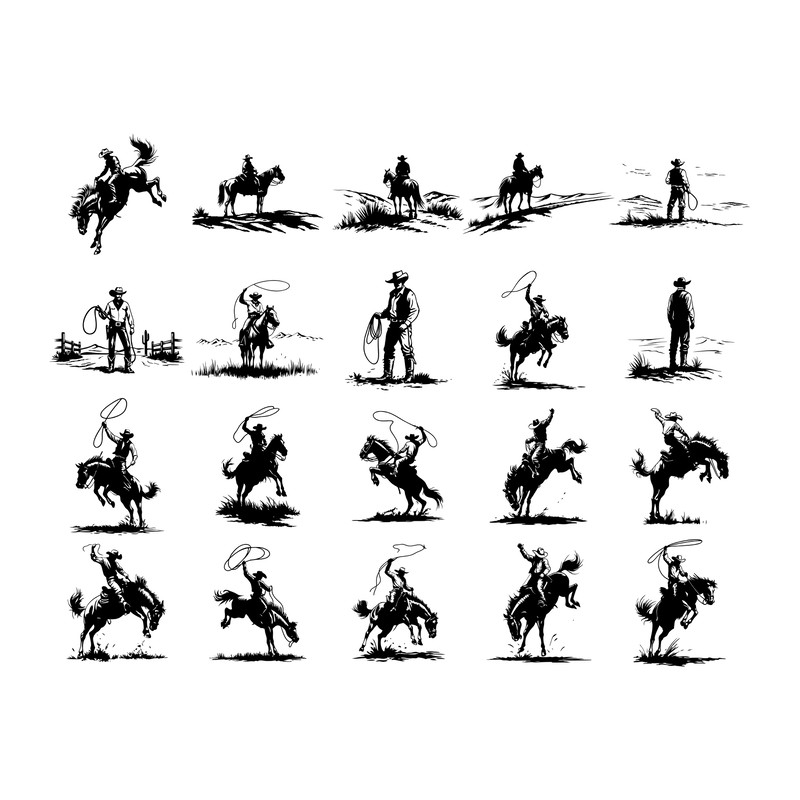 Cowboy Riding A Bucking Svg Bundle 0