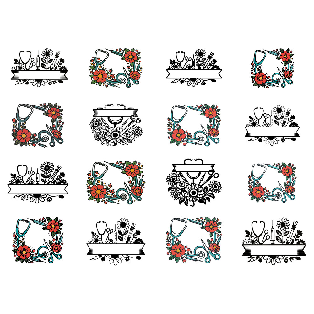 Nurse Floral Frame Svg Bundle 1