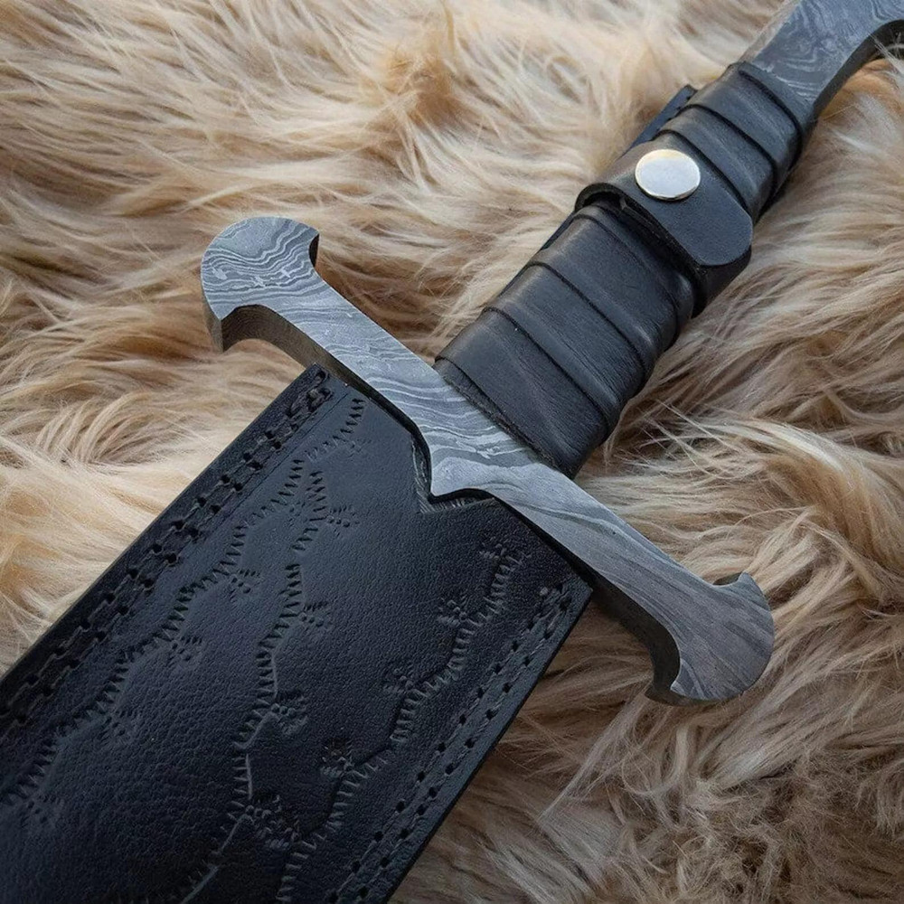 Handmade Damascus Steel Sword With Leather Sheath Elegant Gift For Him Birthday Anniversary Speci 4