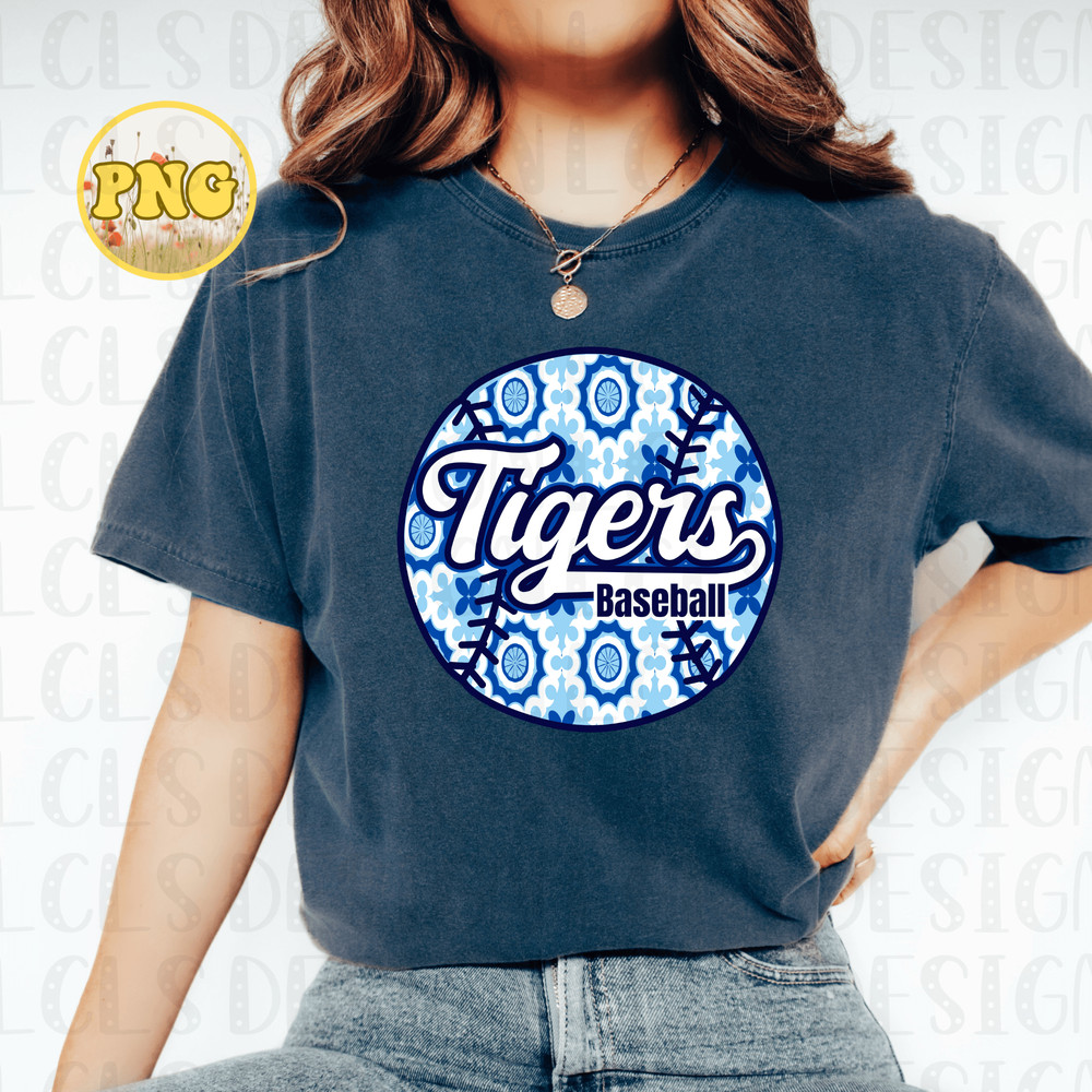 Tigers Baseball Png Baseball Season Png Baseball Sublimation For Tigers Fans Blue And White Tigers 0