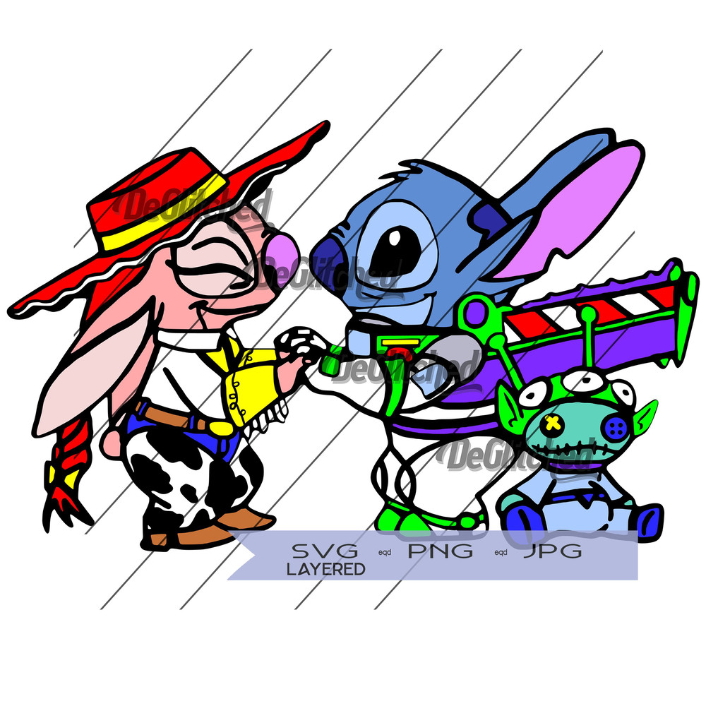 Stitch And Angel As Buzz And Jessie  SVG PNG JPG Digital Download 0