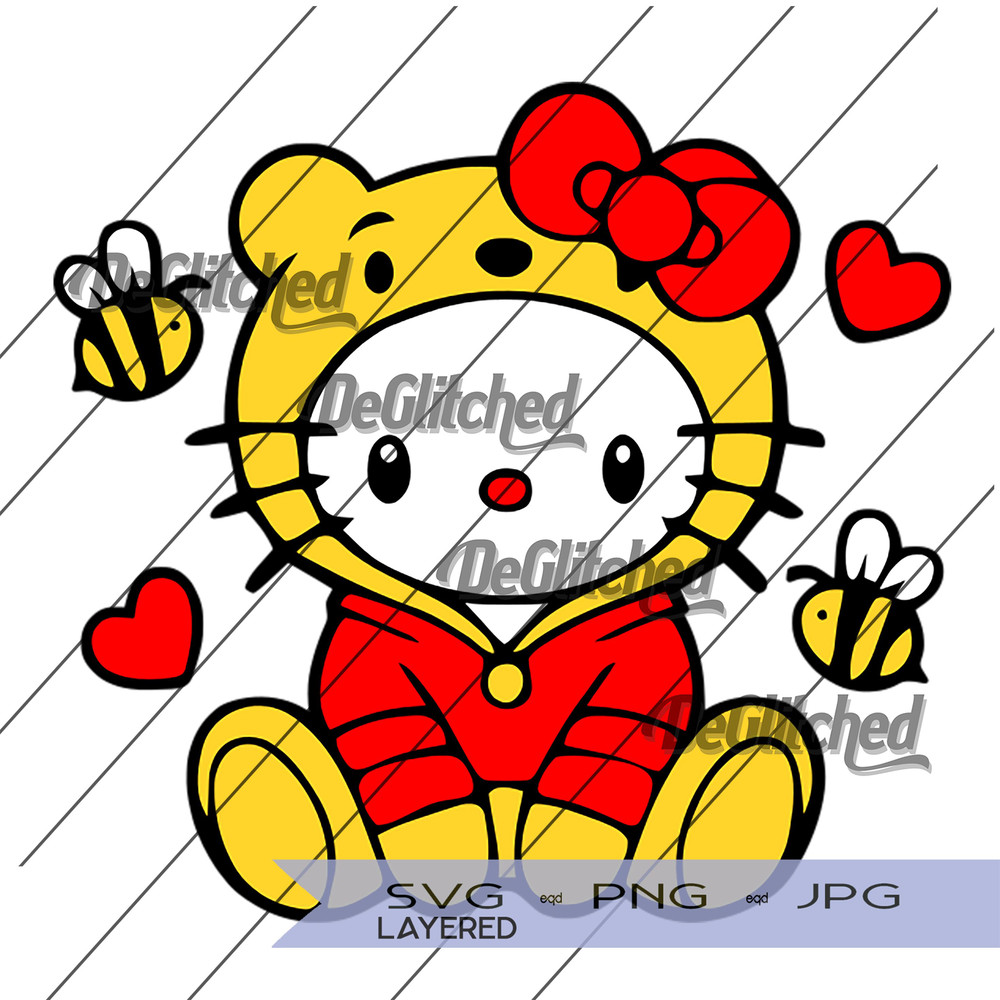 Hello Kitty As Pooh SVG PNG JPG Digital Download 0