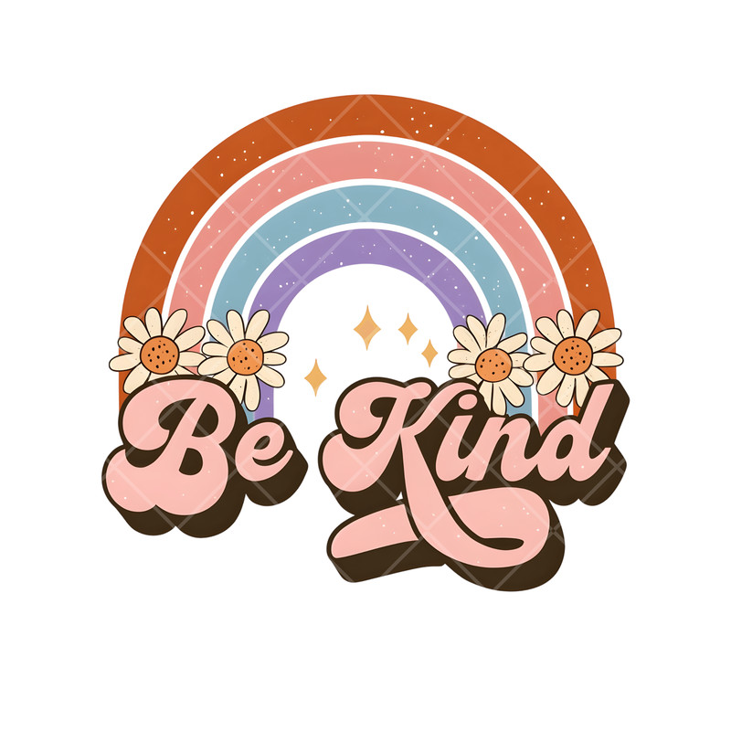 Be Kind Digital Download Retro Rainbow Wall Art Daisy Flower Boho Printable Positive Quote Room 0