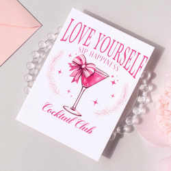 love yourself cocktail club digital design, cocktail png, love yourself png pink retro martini glass art for apparel & a