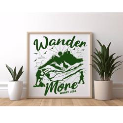 wander more worry less digital download – retro hiking adventure design – outdoor nature printable wall art – camping sv