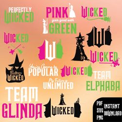 wicked movie svg bundle , wicked png, wicked vinyl, wicked cricut, changed for good svg bundle, witch pink and green svg
