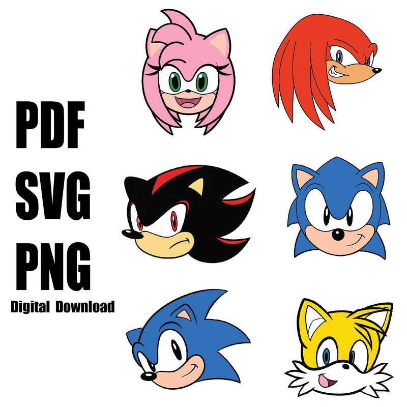 Sonic The Hedgehog Team SVG Amy Tails Knuckles Silver Sonic Face SVG 0