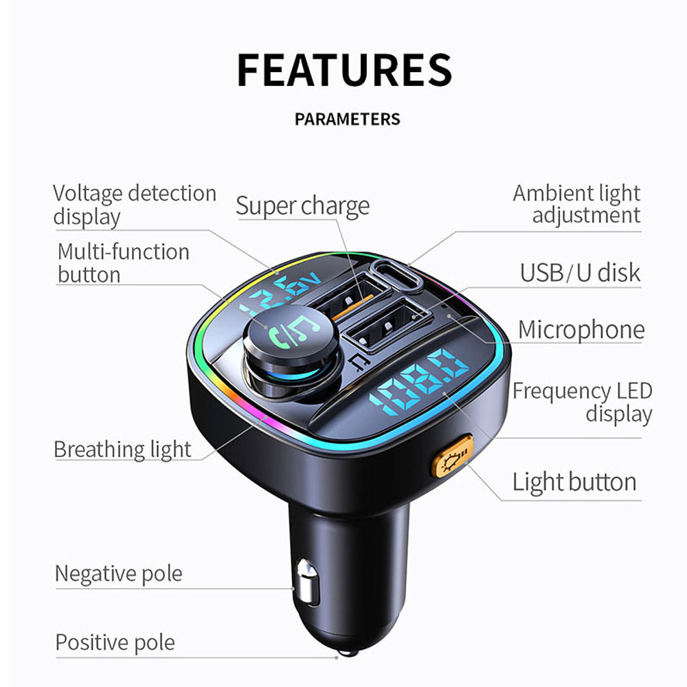 225W Super Fast Charge Bluetooth 50 FM Transmitter For Car Handsfree Call MP3 Player Dual USB Quick 9