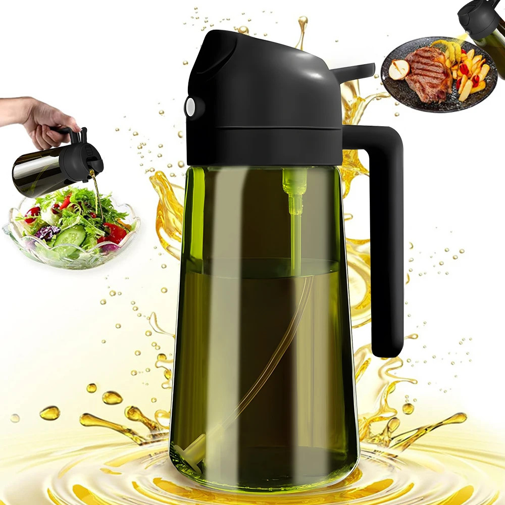 470ML Light-Blocking Dark Oil Sprayer for Cooking, 2-in-1 Olive Oil Dispenser & Mister Bottle in Dark Green Glass
