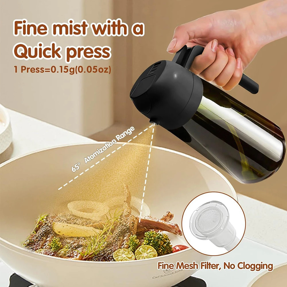 470ML Light-Blocking Dark Oil Sprayer for Cooking, 2-in-1 Olive Oil Dispenser & Mister Bottle in Dark Green Glass