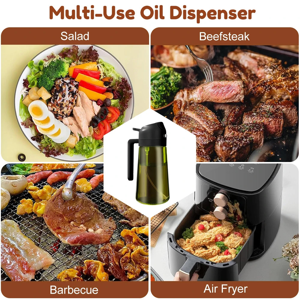 470ML Light-Blocking Dark Oil Sprayer for Cooking, 2-in-1 Olive Oil Dispenser & Mister Bottle in Dark Green Glass