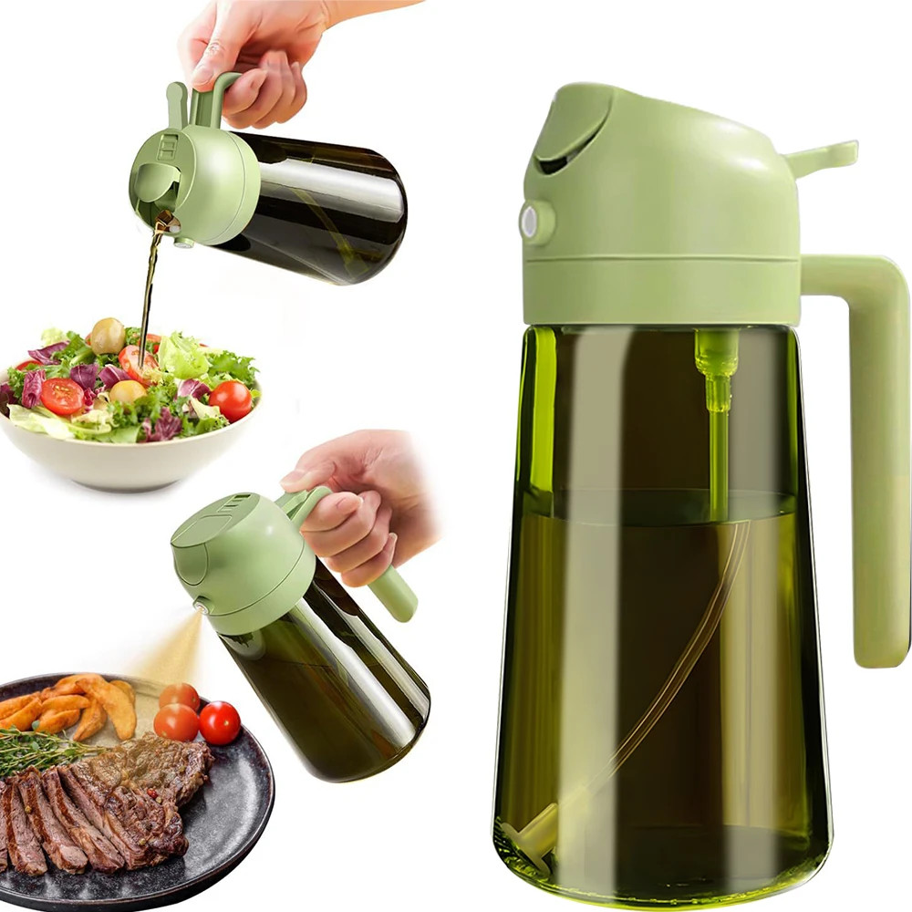 470ML Light-Blocking Dark Oil Sprayer for Cooking, 2-in-1 Olive Oil Dispenser & Mister Bottle in Dark Green Glass