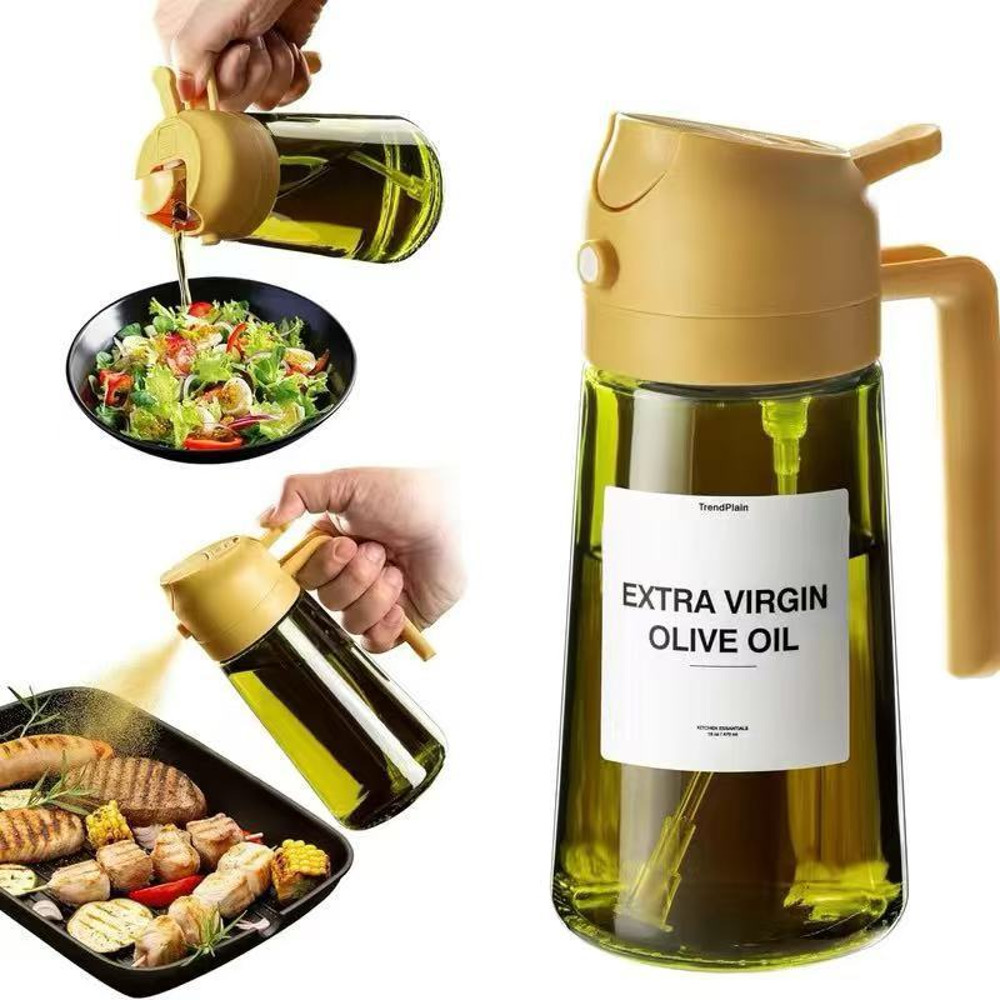 470ML Light-Blocking Dark Oil Sprayer for Cooking, 2-in-1 Olive Oil Dispenser & Mister Bottle in Dark Green Glass